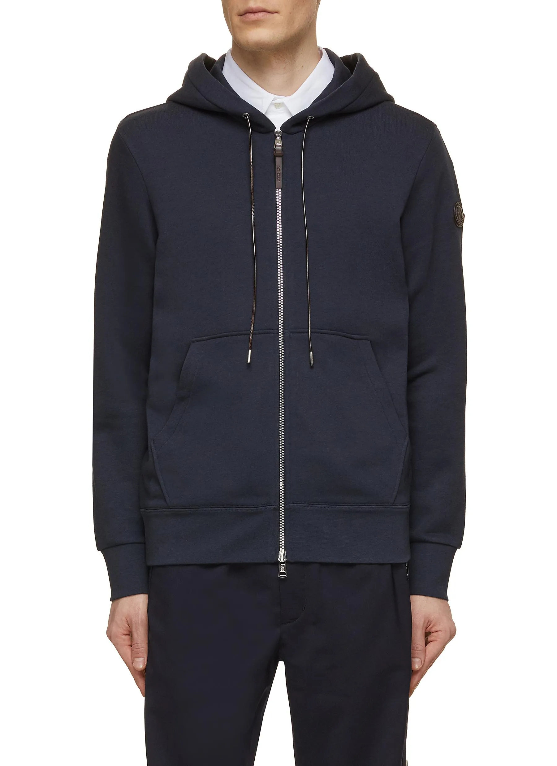 -----------MONCLER ---- ------------ ----Leather Drawstring Zip Up Hoodie --