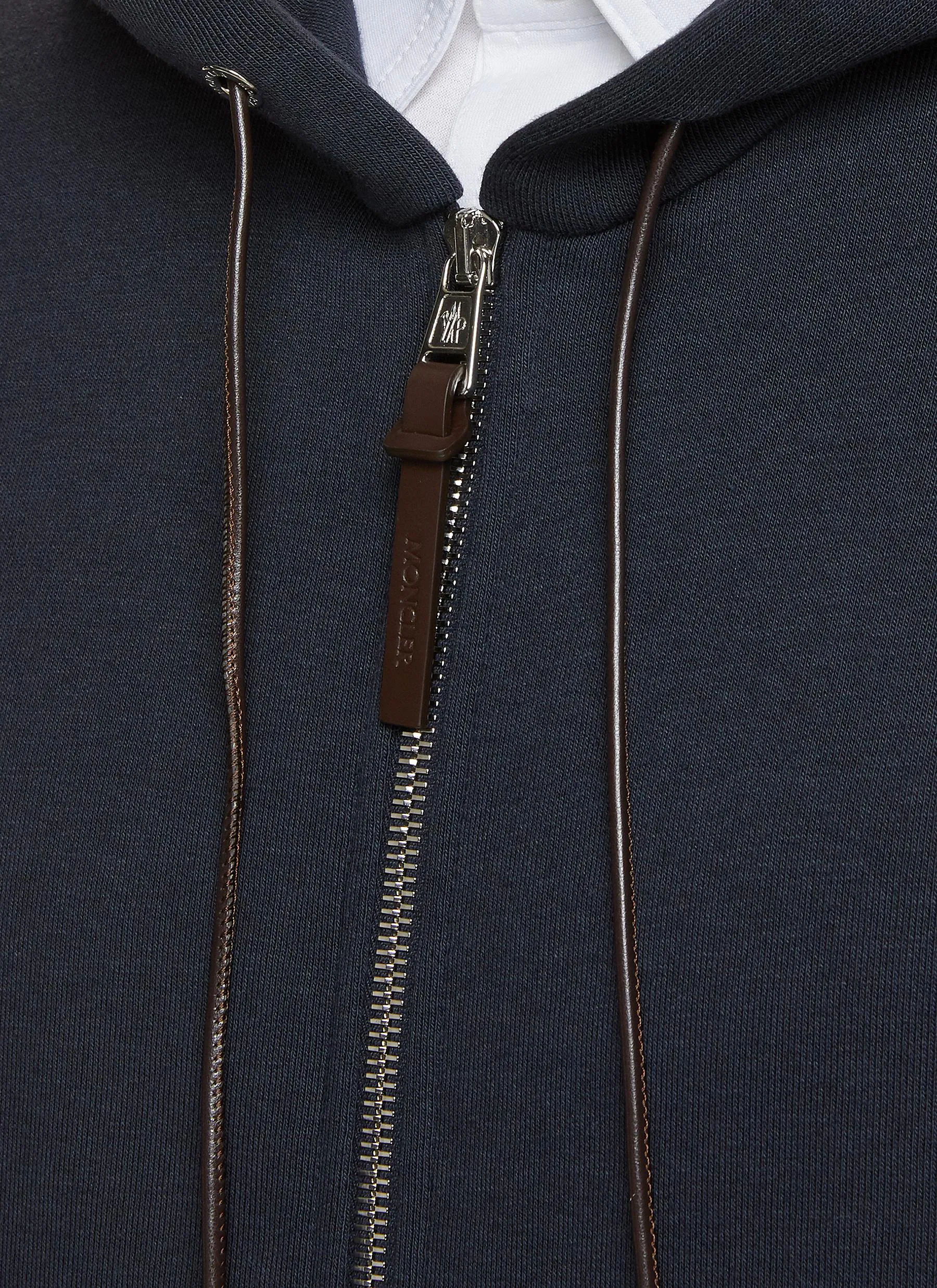 -----------MONCLER ---- ------------ ----Leather Drawstring Zip Up Hoodie --