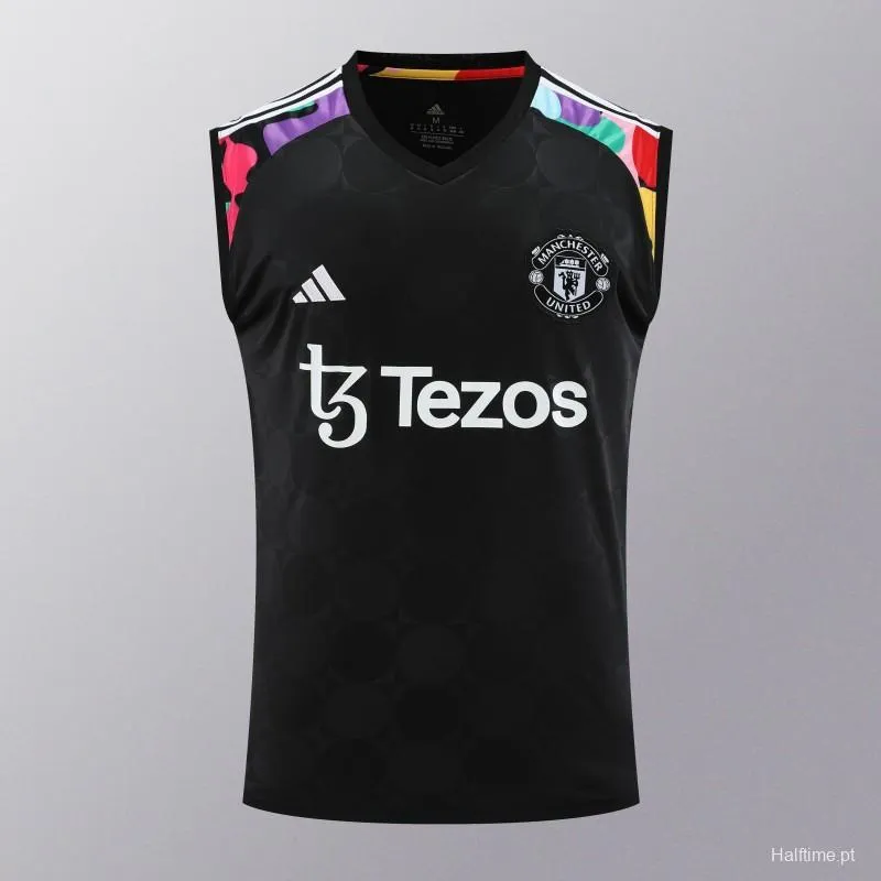 24/25 Manchester United Black Vest Jeresy+Shorts