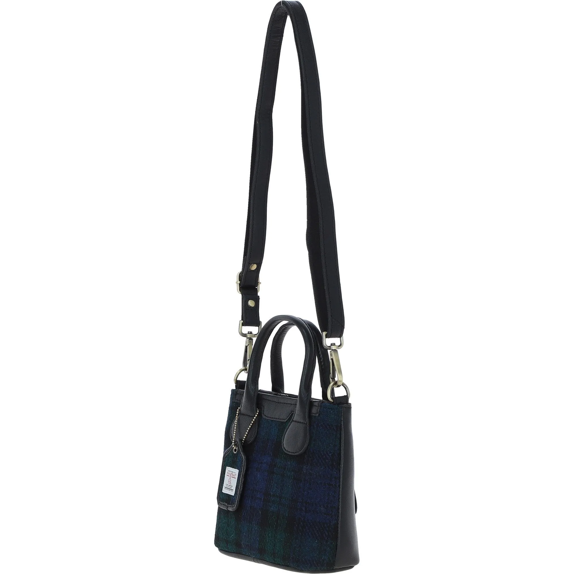 Ashwood Leather x Harris Tweed Handbag with Removable Crossbody Strap Black/Watch: TW-21-03-BW