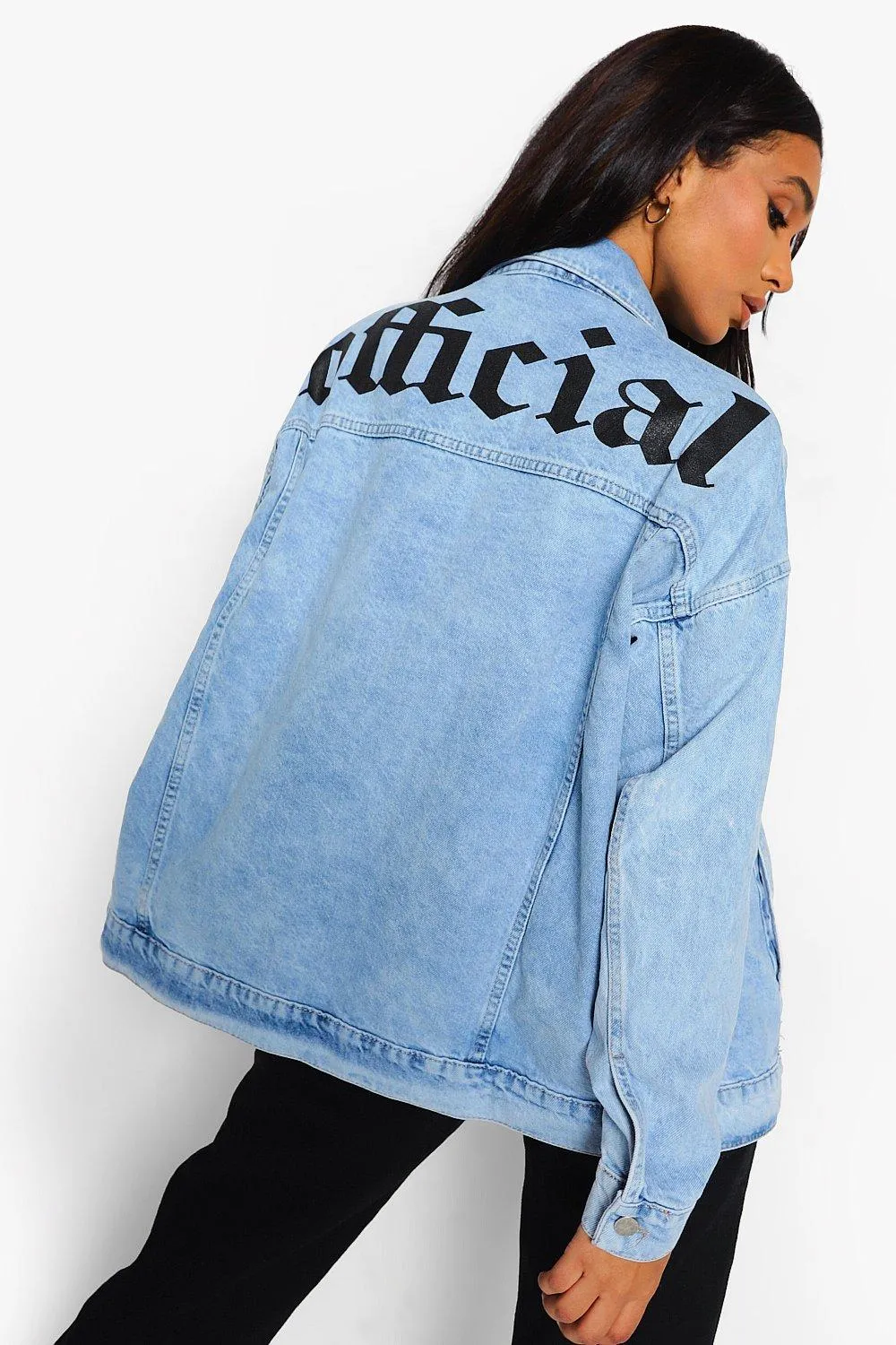 Back Print Washed Oversized Denim Jacket