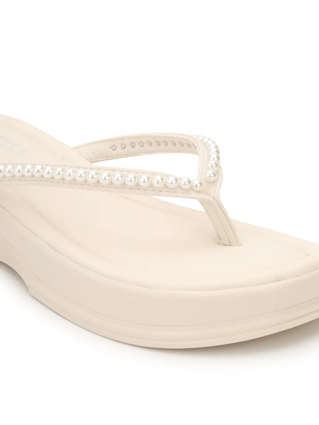 Beige PU Pearl Slip-On Flats (TC-RS3598-BEIG)