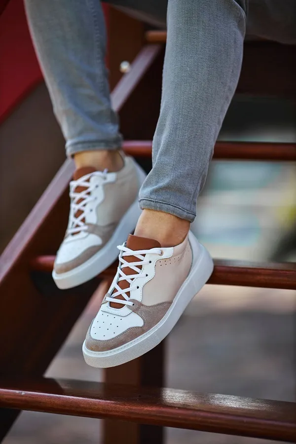 Beige White Low Top Sneakers for Men | GentWith