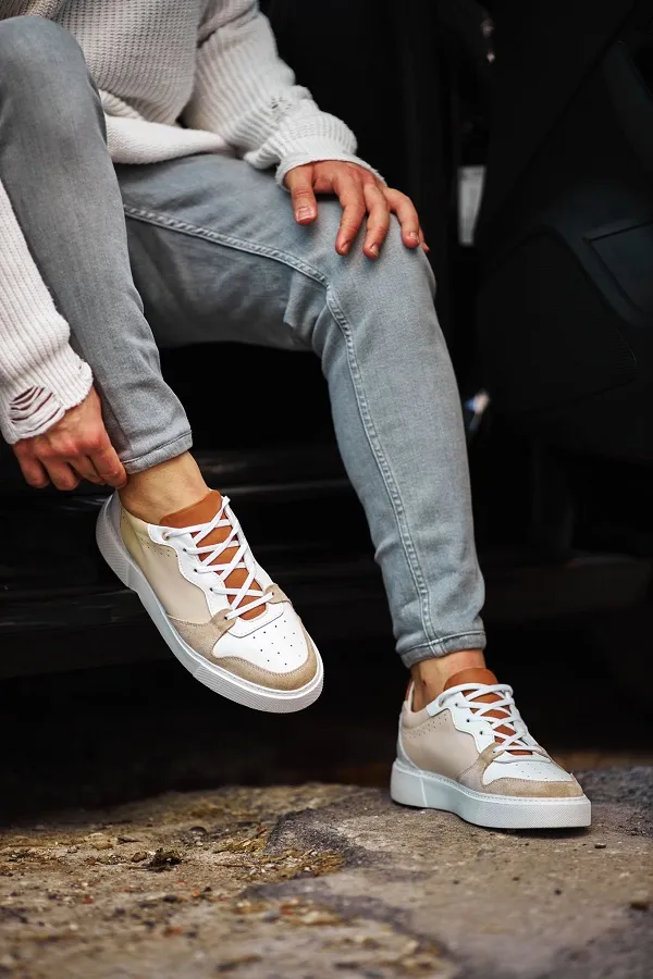 Beige White Low Top Sneakers for Men | GentWith