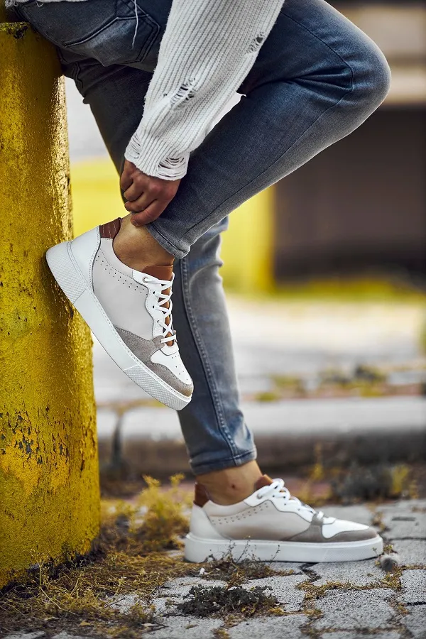 Beige White Low Top Sneakers for Men | GentWith