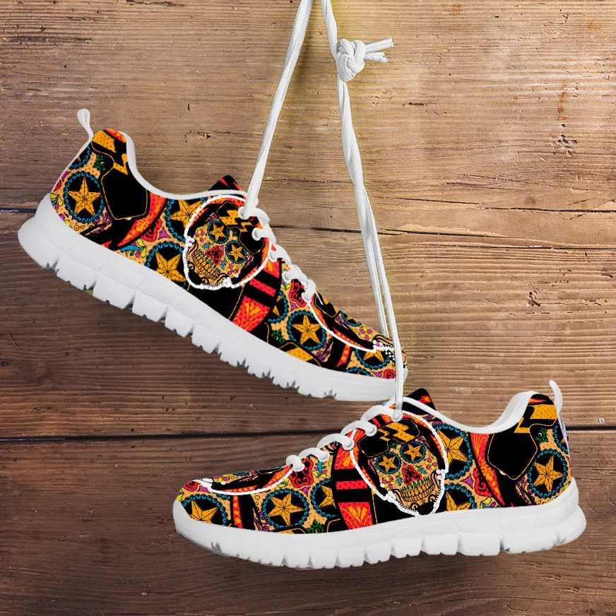 Biker Sugar Skull Running Shoes White