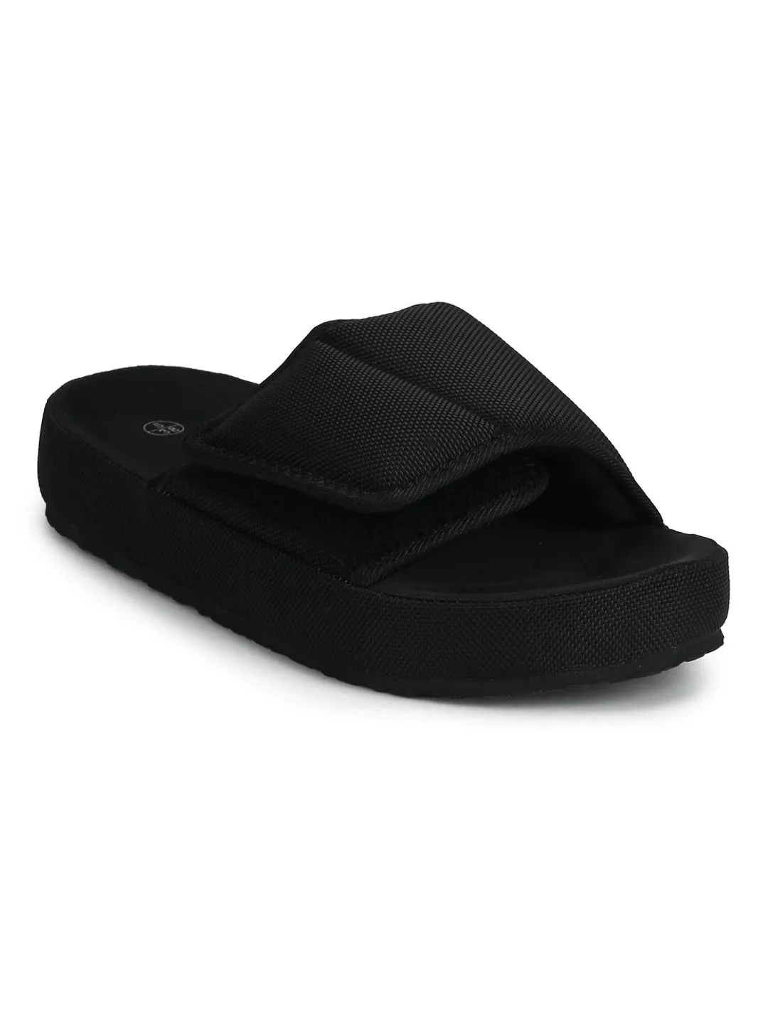 Black Broad Strap Slip-on Flats