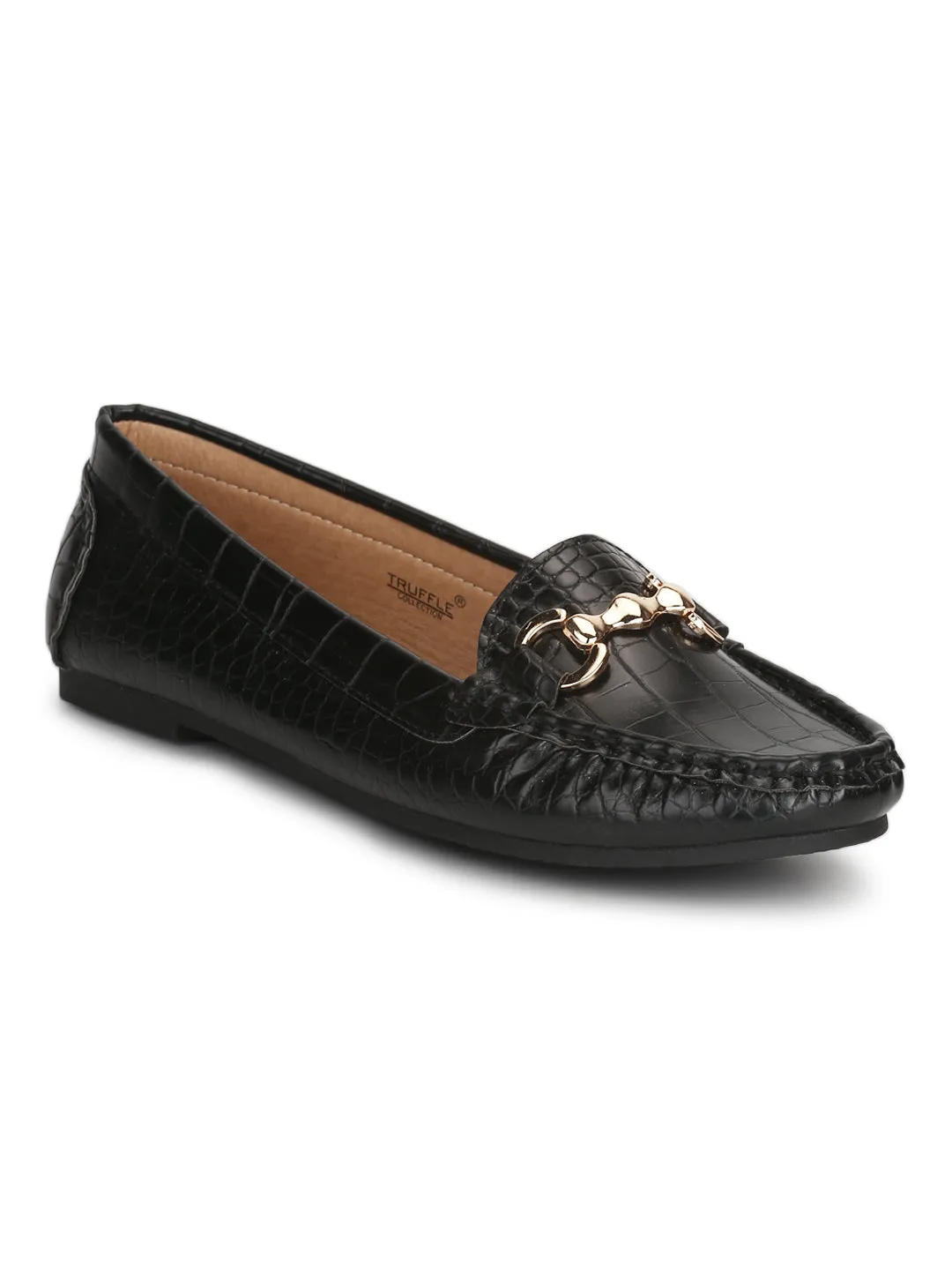 Black Croc Mat PU Loafer Flats