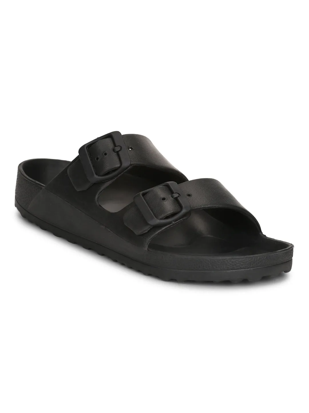 Black Double Buckle Strap Slip-on Flats