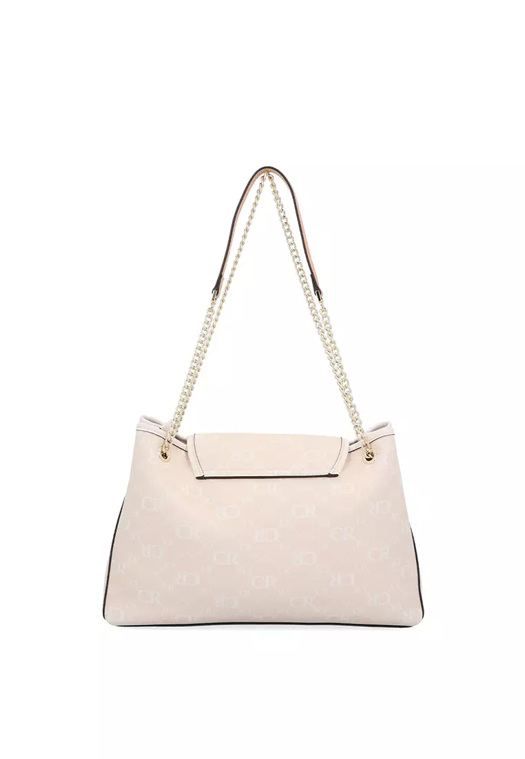 Carlo Rino CR Monogram in Cream Shoulder Tote - Beige