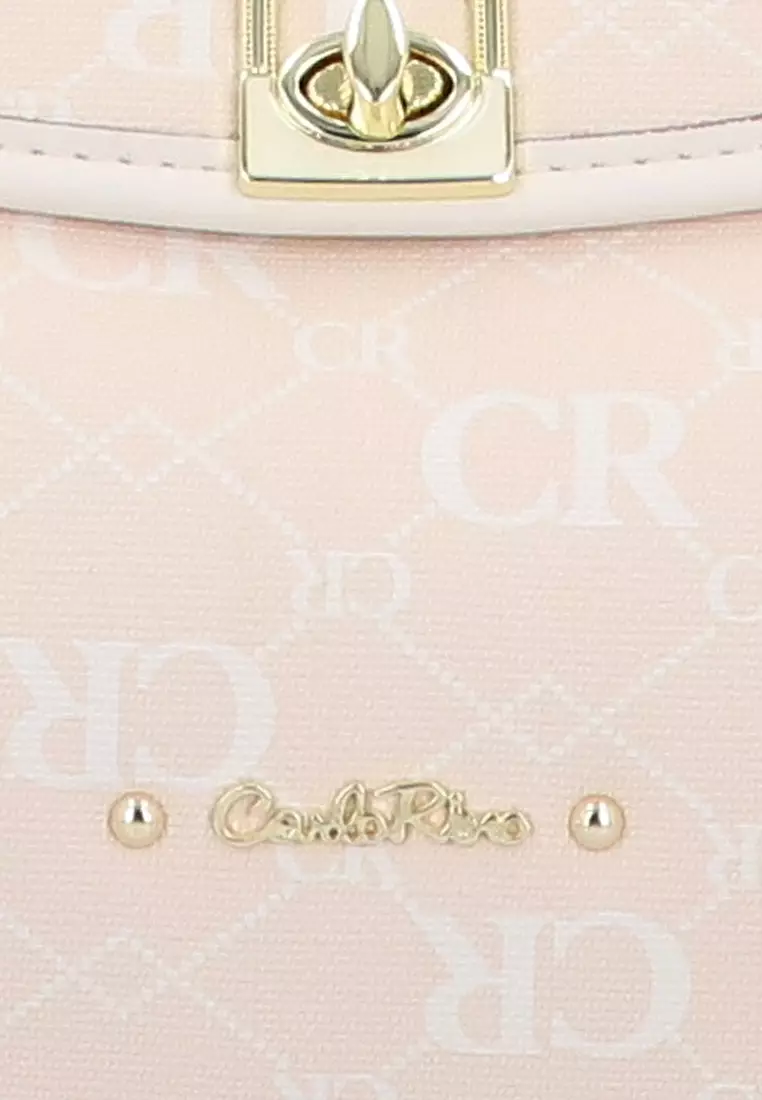 Carlo Rino CR Monogram in Cream Shoulder Tote - Beige