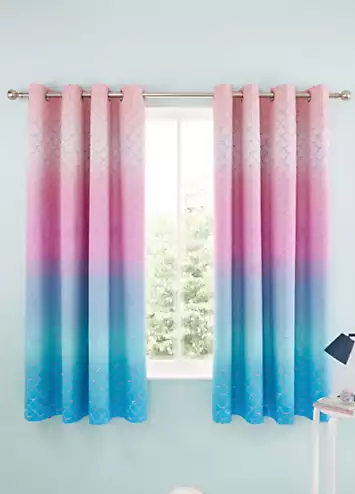 Catherine Lansfield Kids Mermaid Pair of Lined Eyelet Curtains | Kaleidoscope