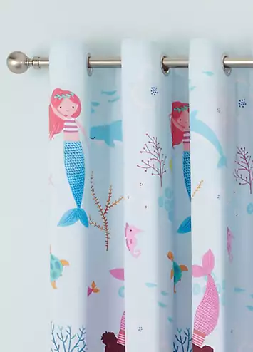 Catherine Lansfield Kids Mermaid Pair of Lined Eyelet Curtains | Kaleidoscope