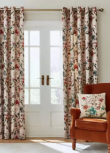 Catherine Lansfield Pippa Floral Birds Pair of Lined Eyelet Curtains | Kaleidoscope