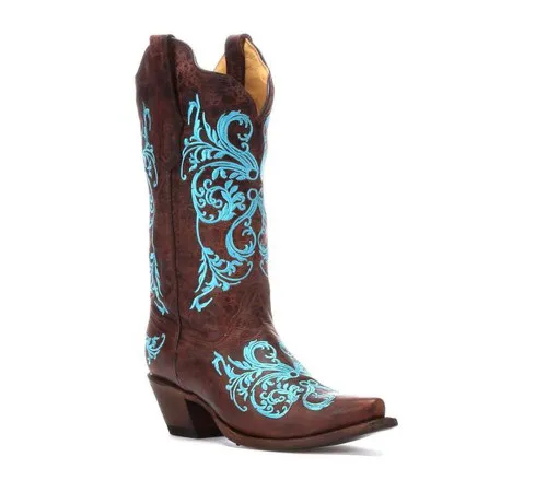 Corral Women's R1193 Dahlia Embroidery Western Boot Brown/Turquoise 6