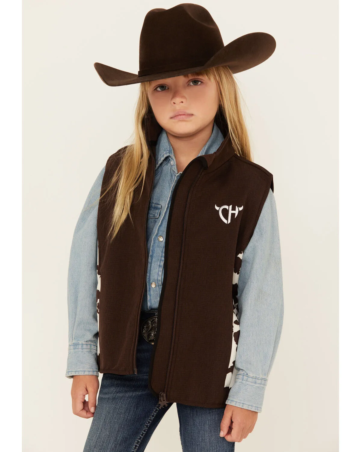 Cowgirl Hardware Girls' Cow Print Accent Vest