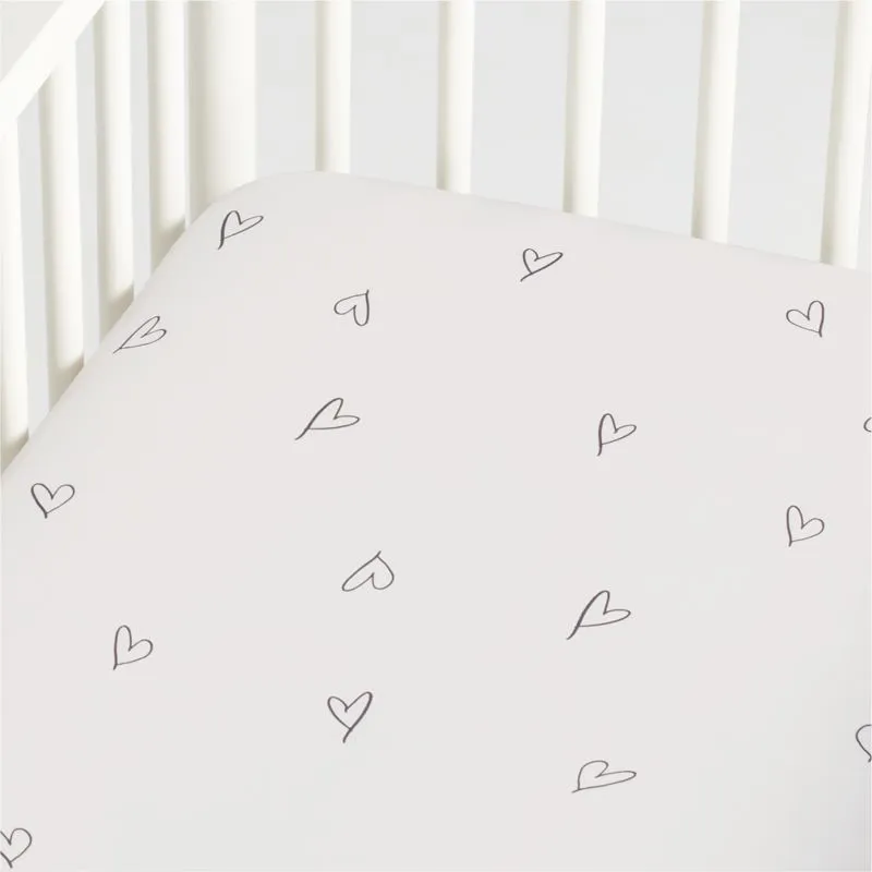 Crate&Barrel Charcoal Heart Organic Cotton Baby Crib Fitted Sheet by Leanne Ford