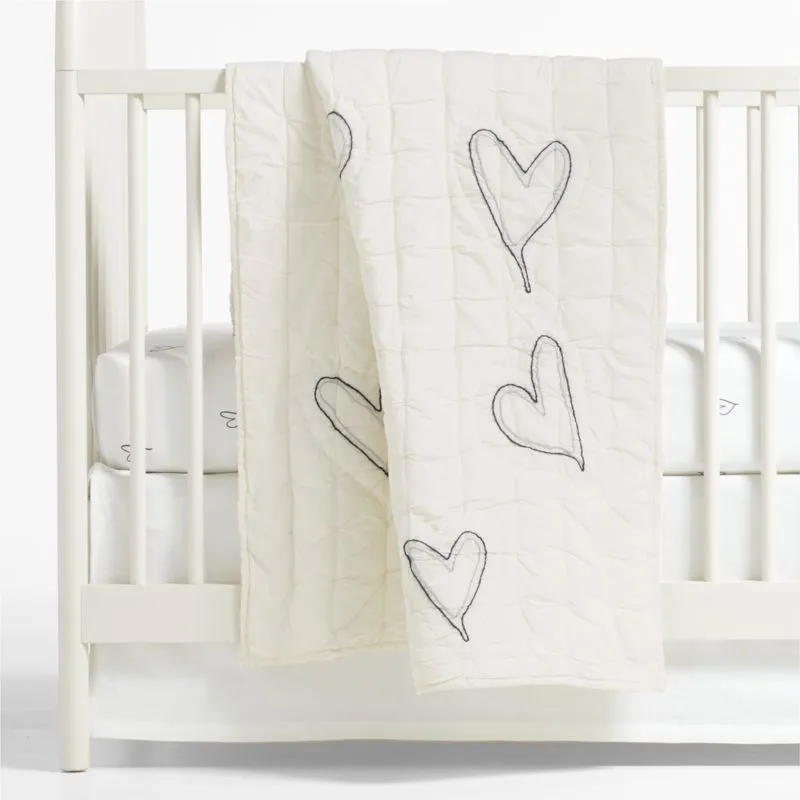 Crate&Barrel Charcoal Heart Organic Cotton Baby Crib Fitted Sheet by Leanne Ford