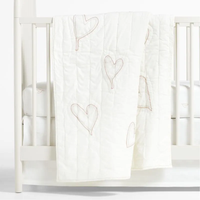 Crate&Barrel Clay Heart Organic Cotton Baby Crib Fitted Sheet by Leanne Ford