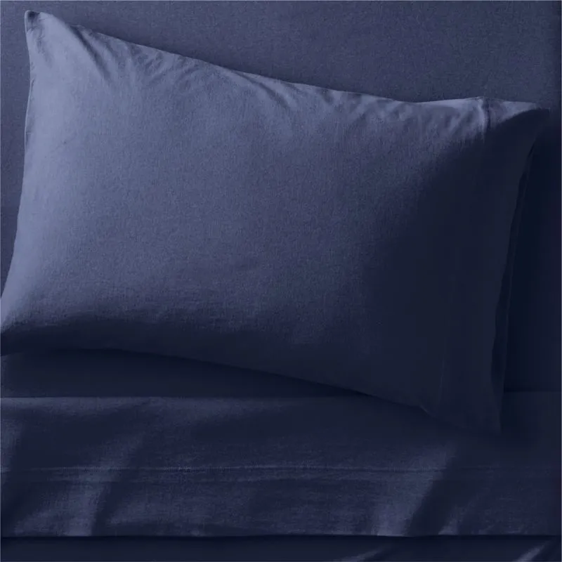 Crate&Barrel Comfy Tee Navy Blue Organic Cotton Jersey Kids Twin Sheet Set