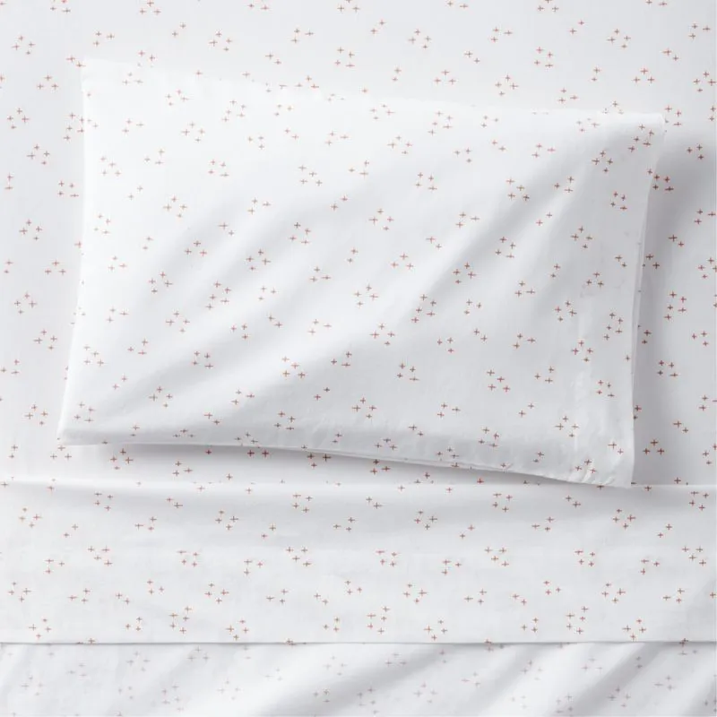 Crate&Barrel Cozy Cloud Twinkle Terracotta Pink Washed Organic Cotton Toddler Sheet Set