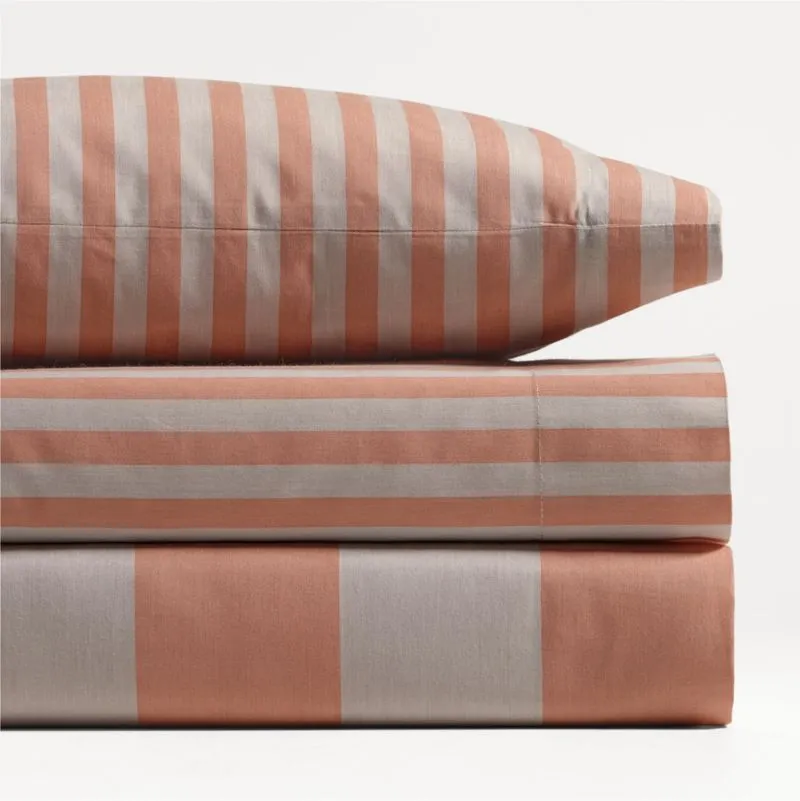 Crate&Barrel Riviera Terracotta Pink Stripe Organic Cotton Toddler Sheet Set