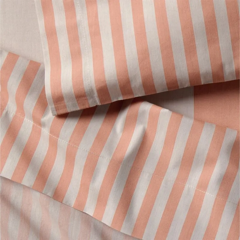 Crate&Barrel Riviera Terracotta Pink Stripe Organic Cotton Toddler Sheet Set