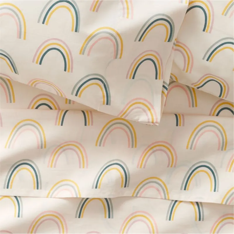 Crate&Barrel Stay Cool Asha Rainbow Organic Cotton Kids Twin Sheet Set