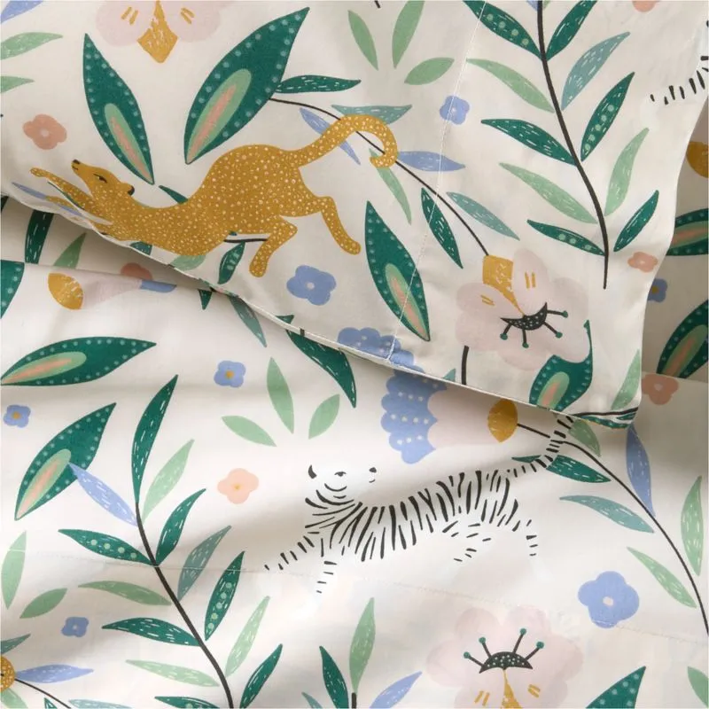 Crate&Barrel Stay Cool Midnight Marrakech Tiger Organic Cotton Kids Twin Sheet Set