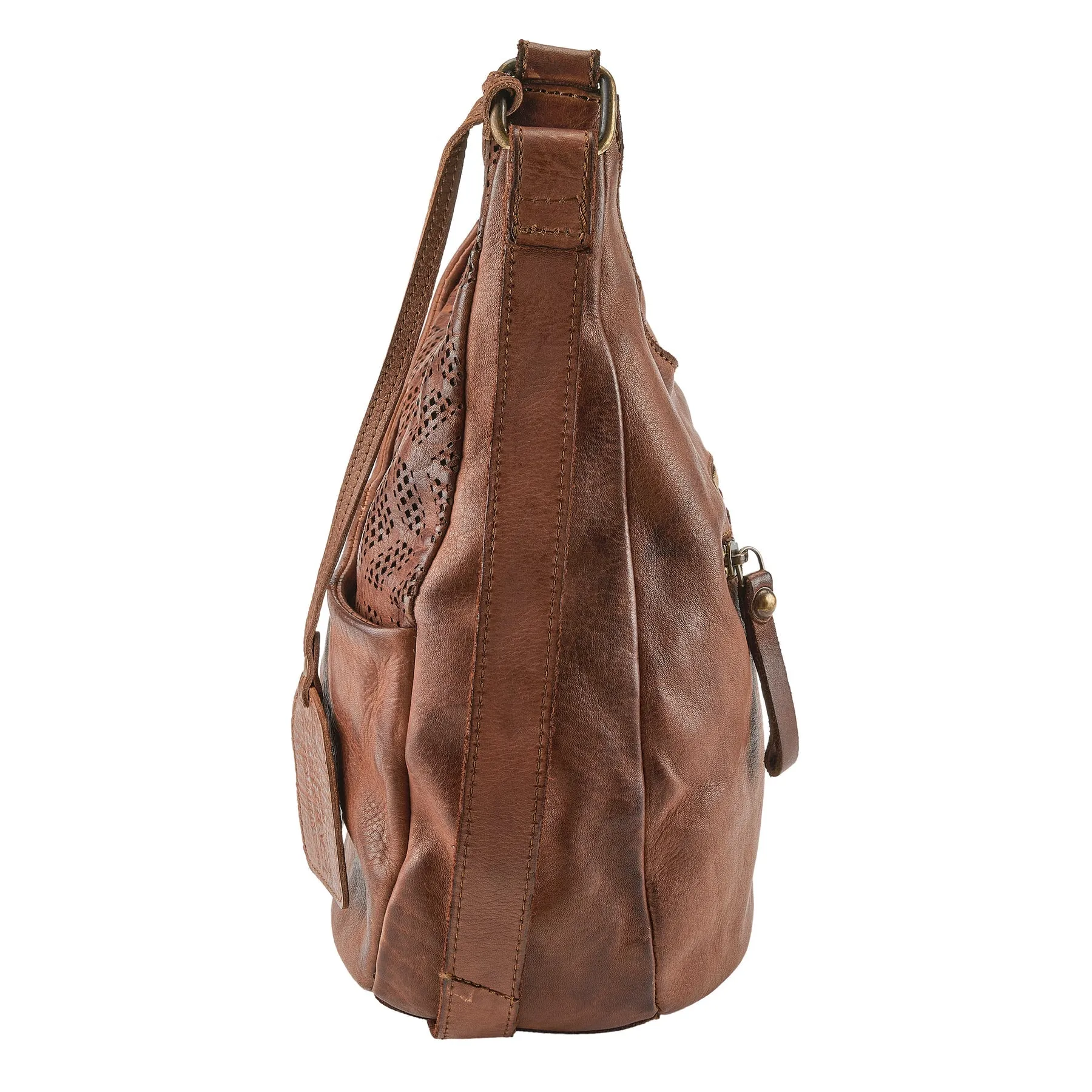  Crescent Crossbody Handbag in Supple Camel Leather  