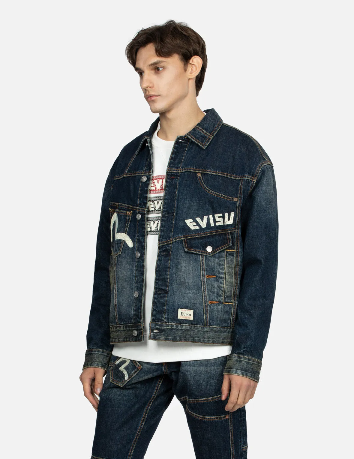 Daicock Print Loose Fit Deconstructed Denim Jacket