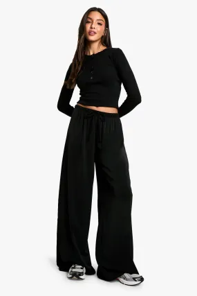 DRAWSTRING WAIST WIDE LEG TROUSERS