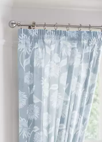 Dreams & Drapes Chrysanthemum Pair of Pencil Pleat Curtains with Tie-Backs - Blue | Kaleidoscope