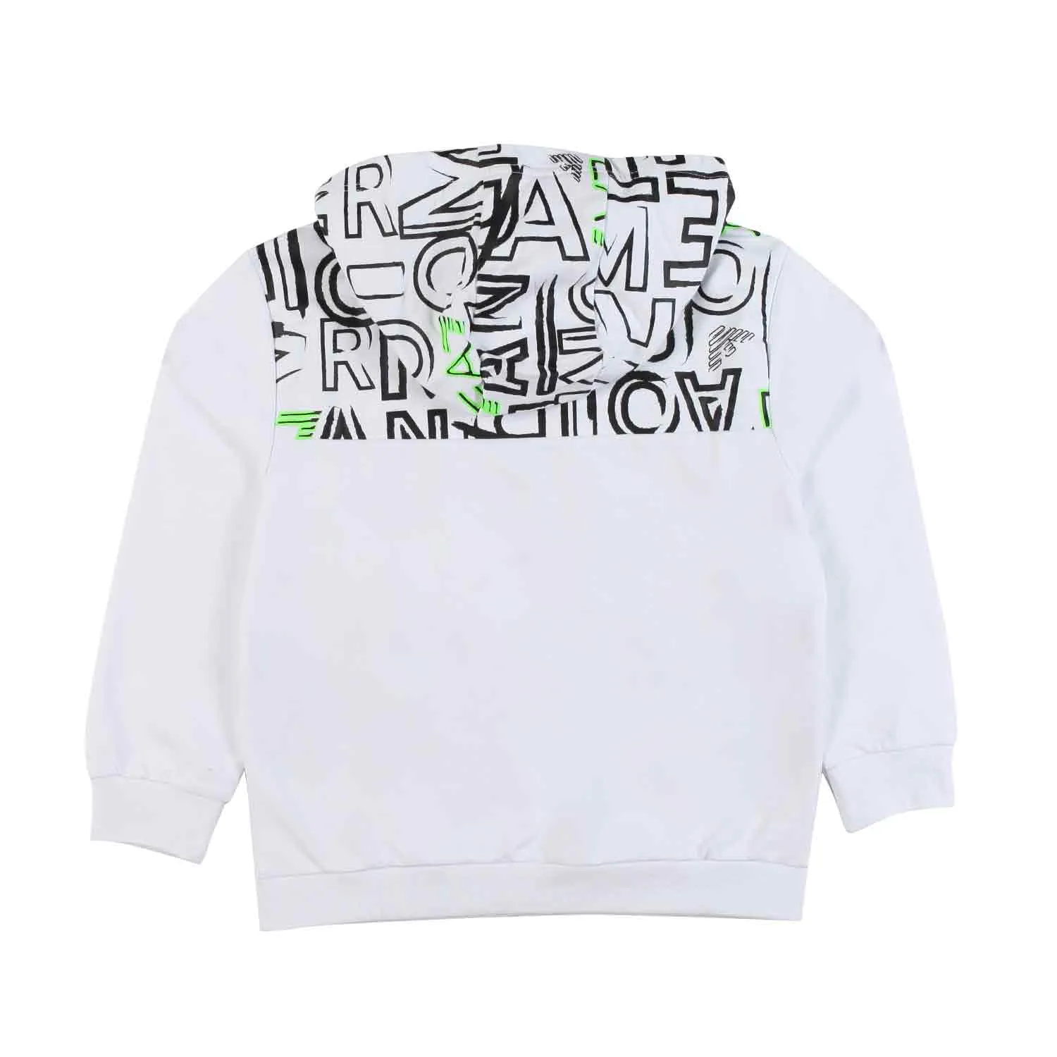 Ea7 White Hoodie Sweatshirt With Black And Fluo Green Ea7 Logo