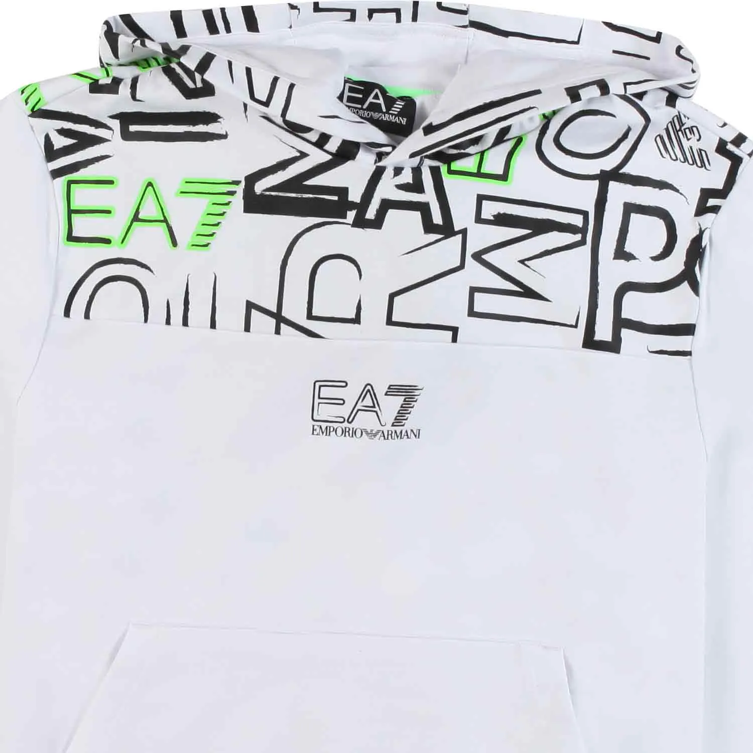 Ea7 White Hoodie Sweatshirt With Black And Fluo Green Ea7 Logo