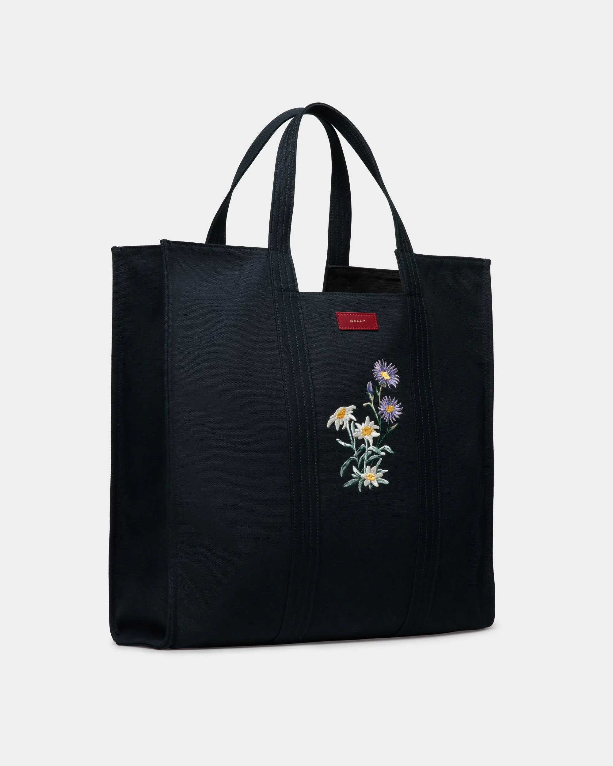 Easy Bally Tote In Navy Blue Cotton Canvas