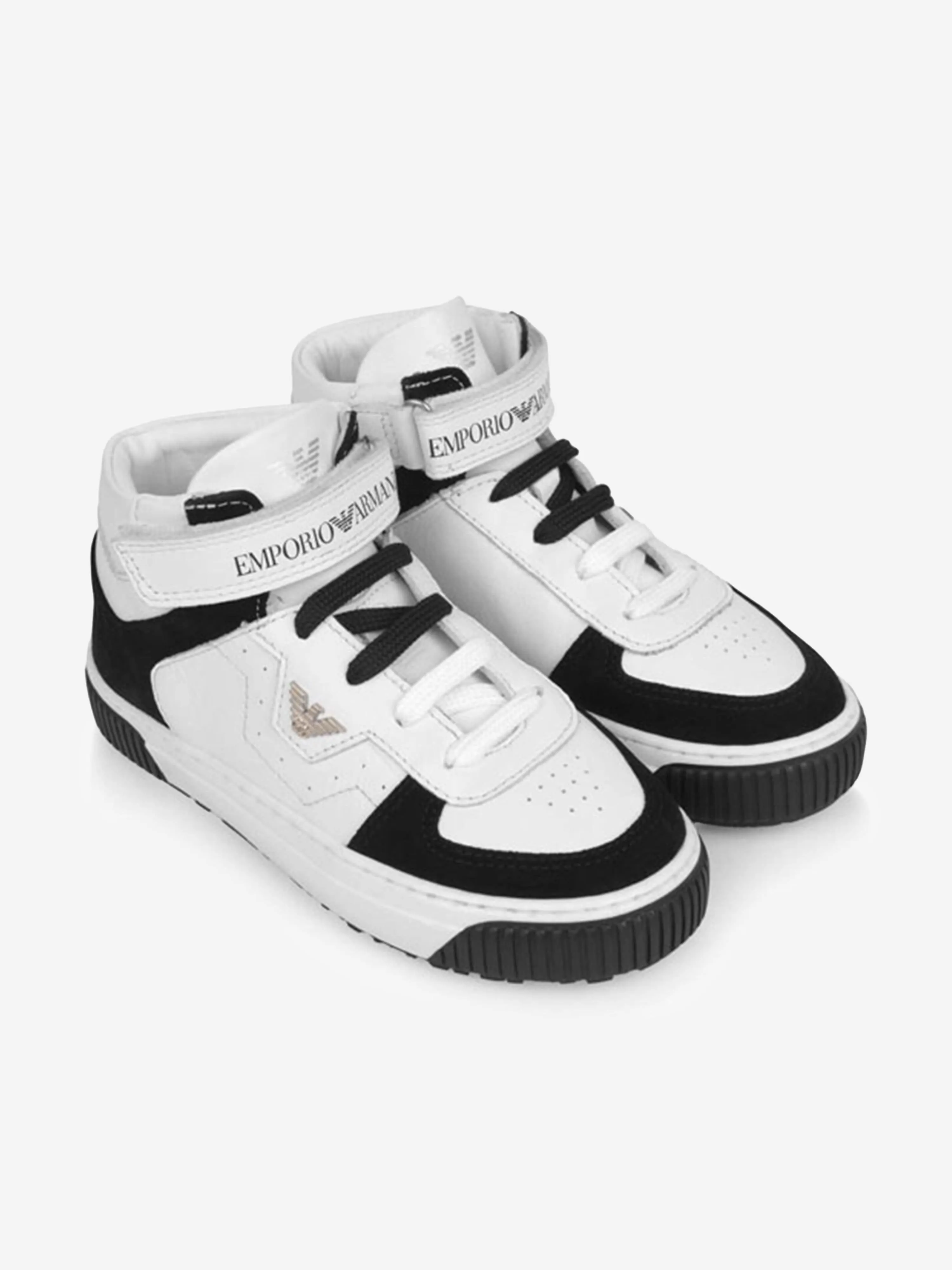 Emporio Armani Boys & Black Leather High Top Trainers