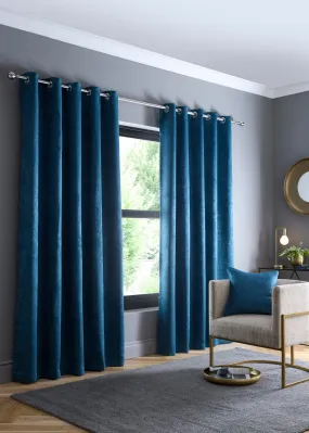 Fusion Strata Dim out Woven Blue Eyelet Curtains