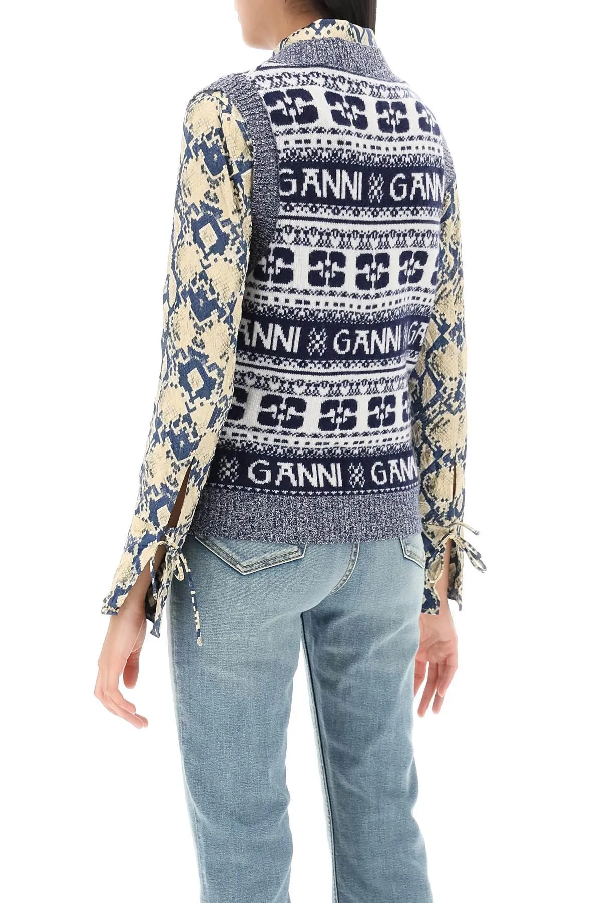 GANNI    Ganni Jacquard Wool Vest With Logo Pattern