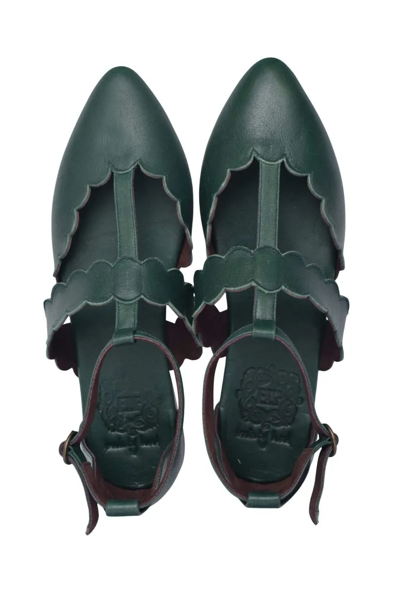 Gardenia Pointy Toe Leather Flats in Emerald