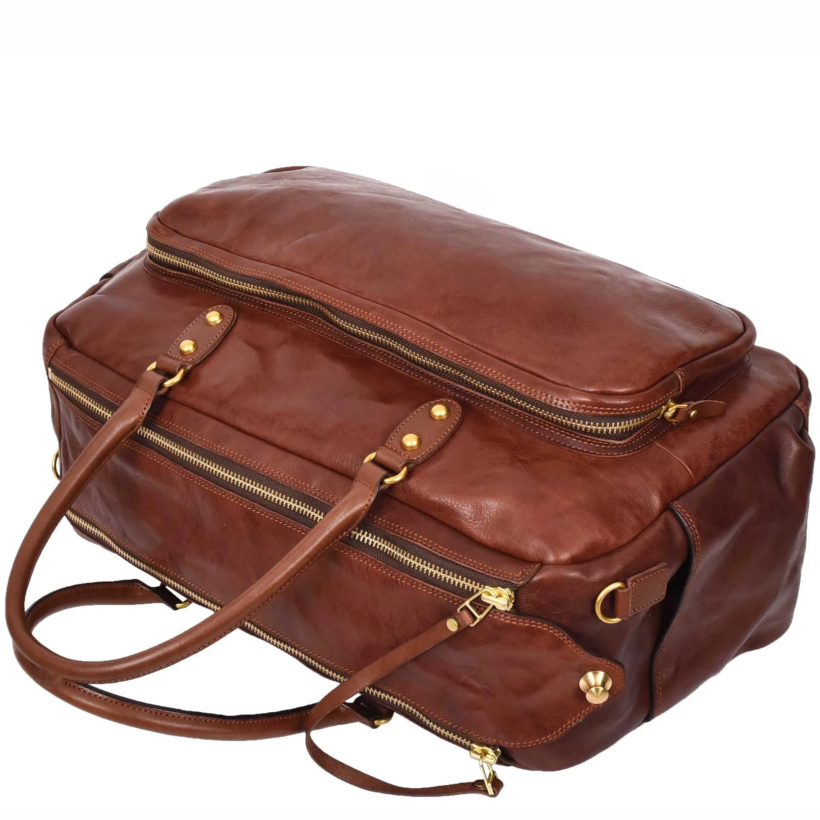 Genuine Leather Large Size Holdall Travel Duffle Bag HOL716 Brown