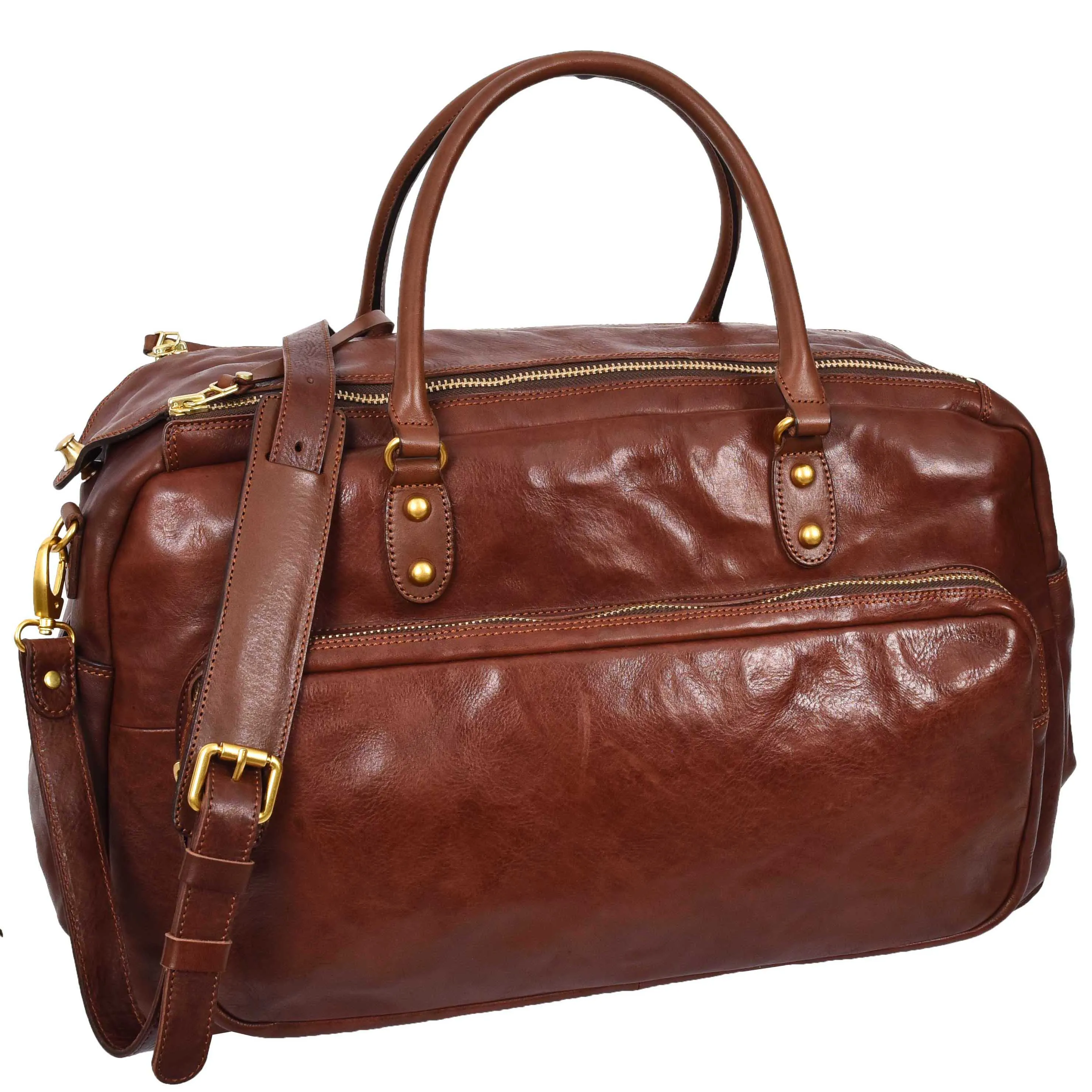 Genuine Leather Large Size Holdall Travel Duffle Bag HOL716 Brown