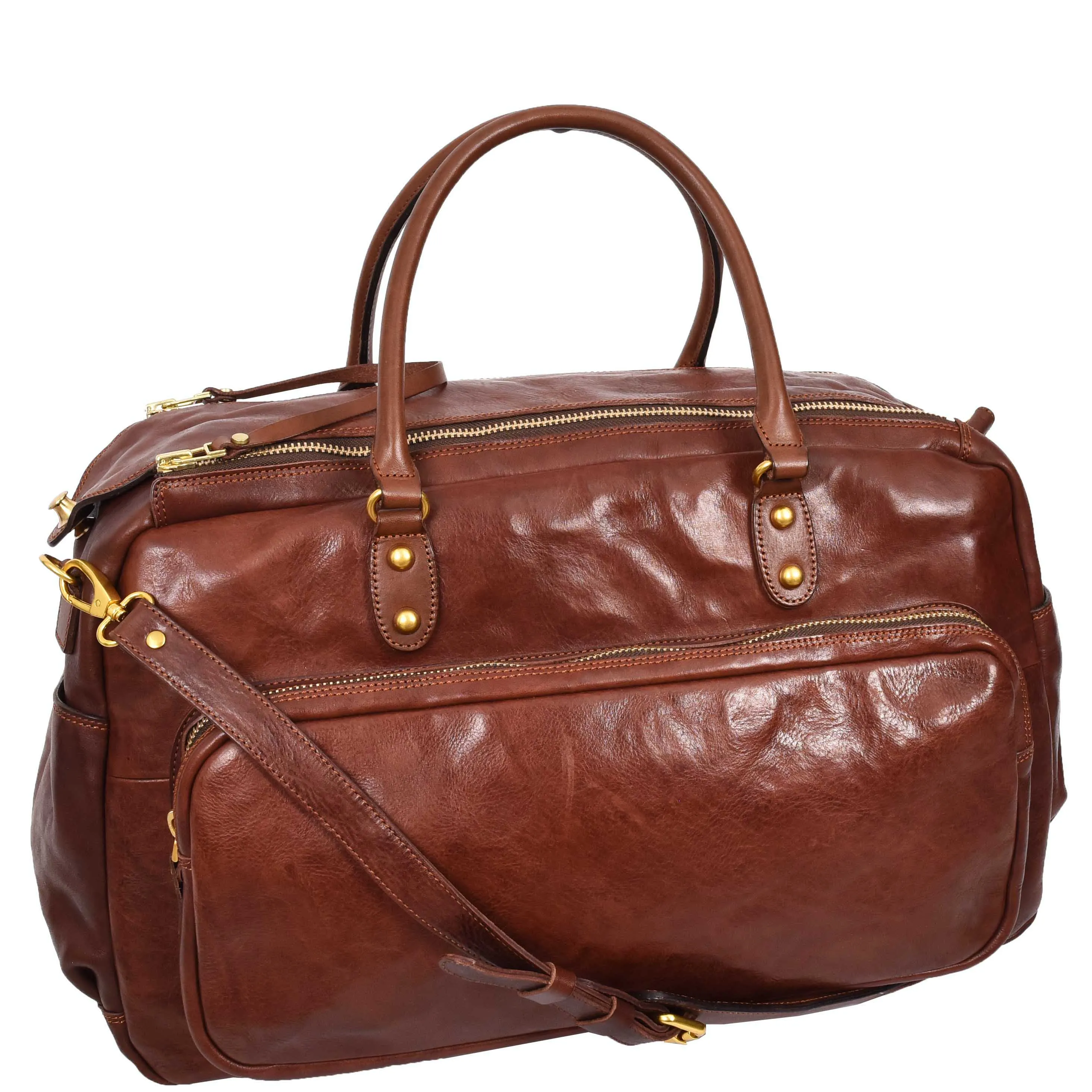 Genuine Leather Large Size Holdall Travel Duffle Bag HOL716 Brown