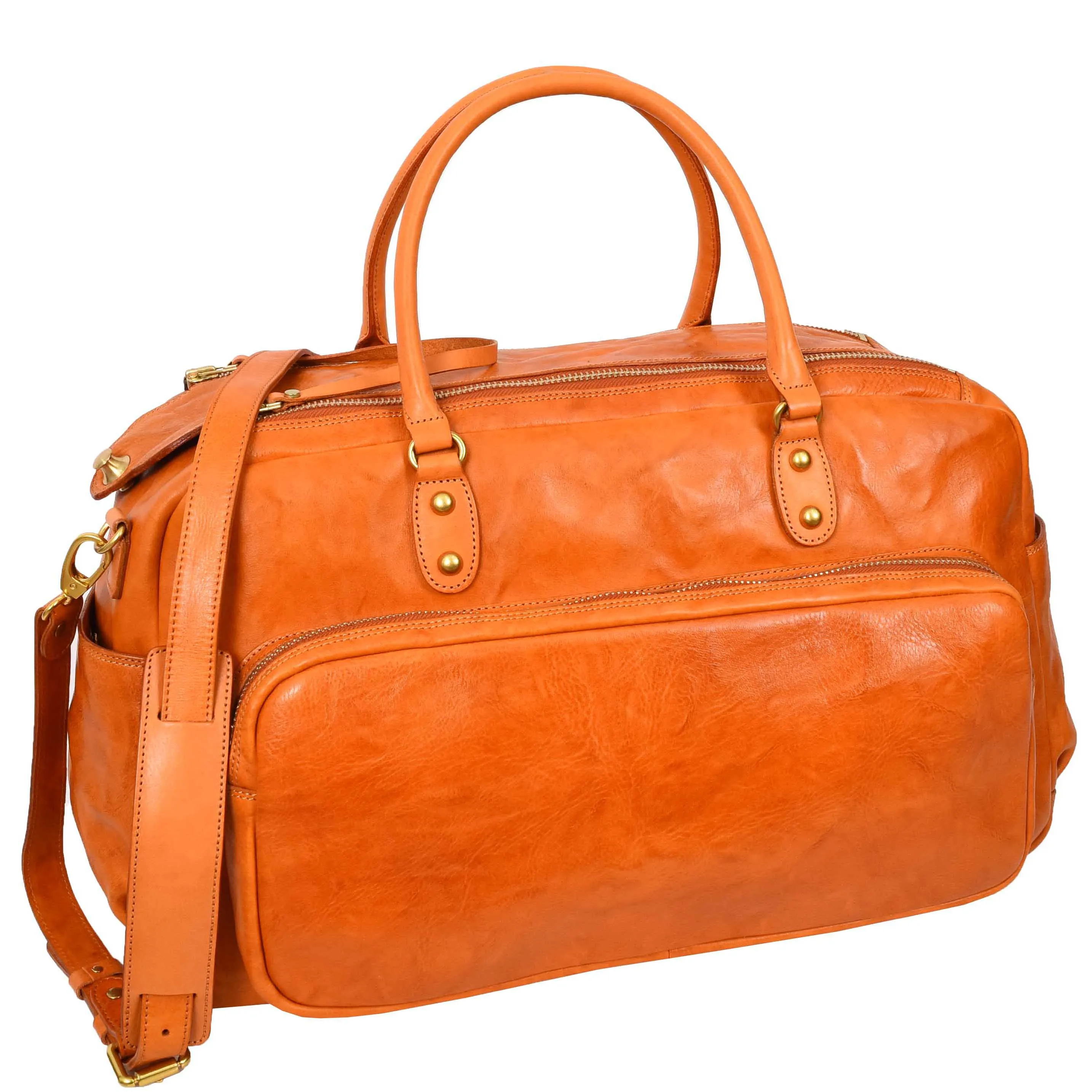 Genuine Leather Large Size Holdall Travel Duffle Bag HOL716 Tan