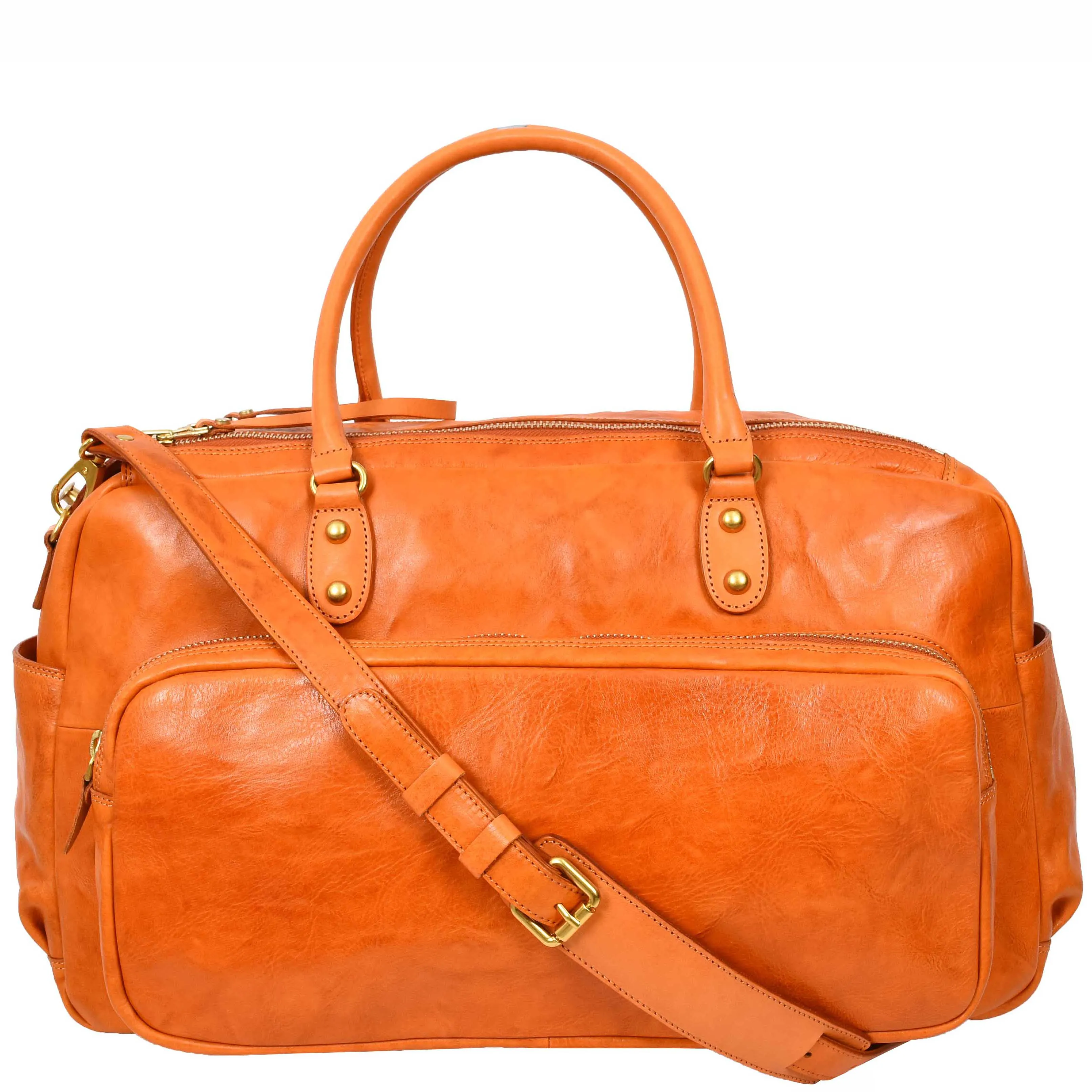 Genuine Leather Large Size Holdall Travel Duffle Bag HOL716 Tan