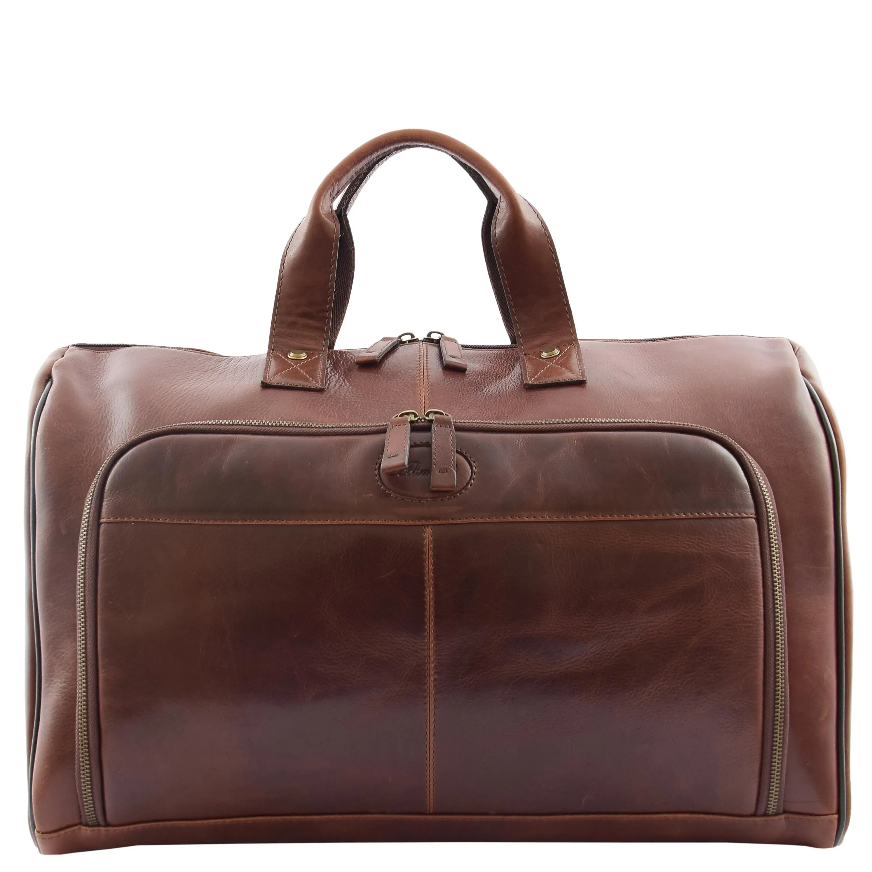 Genuine Leather Travel Holdall Overnight Bag HL015 Brown