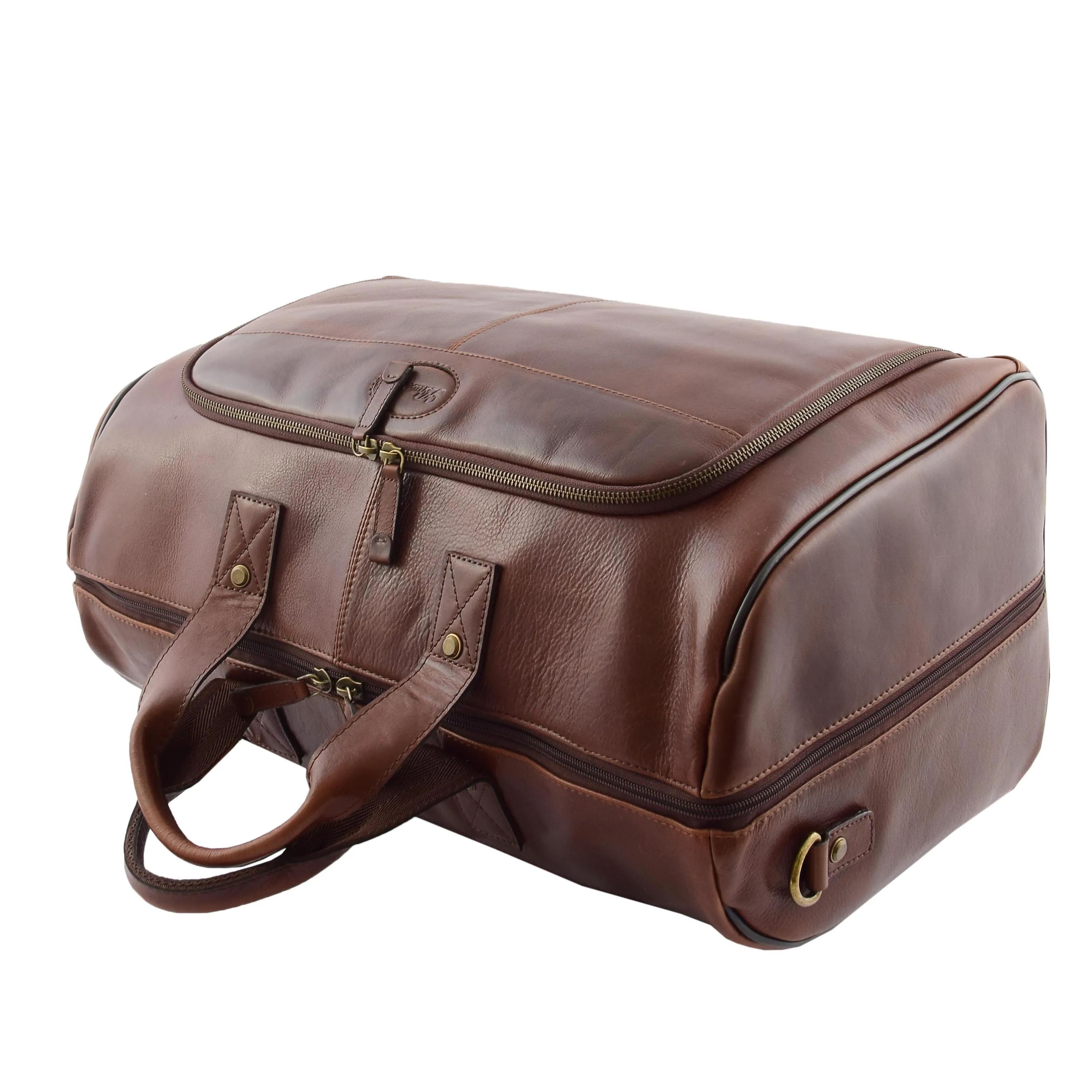 Genuine Leather Travel Holdall Overnight Bag HL015 Brown