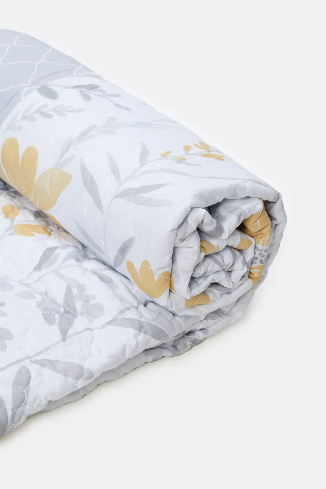 Grey 3 Piece Floral Printed Quilt (Double Size)