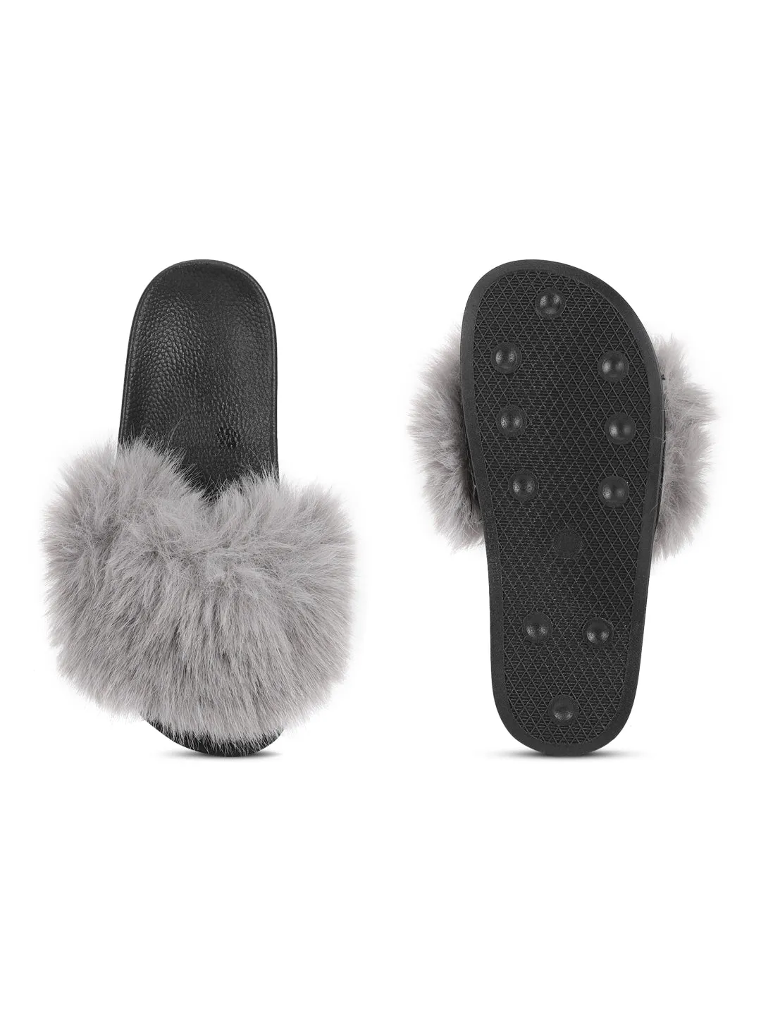 Grey Fur Slip-On Flats (TC-AMUNA1012-GRY)