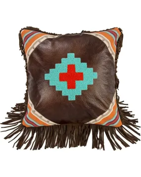 HiEnd Accents Brown Embroidered Southwestern Fringe Pillow